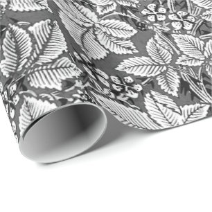 Art Nouveau Strawberries and Leaves, Gray & White Wrapping Paper