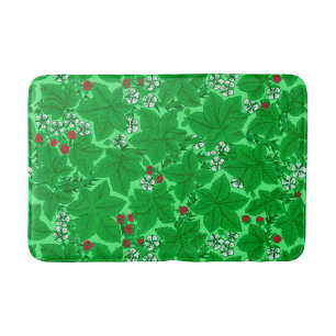 Art Nouveau Strawberries and Leaves, Lime Green Bathroom Mat