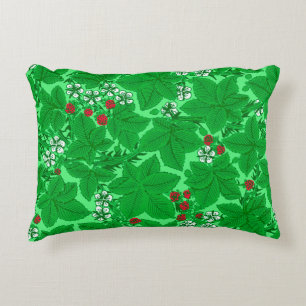 Art Nouveau Strawberries and Leaves, Lime Green Decorative Pillow
