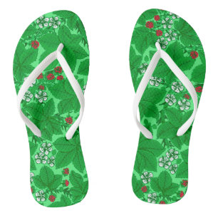 Art Nouveau Strawberries and Leaves, Lime Green Flip Flops