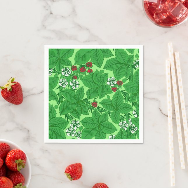 Art Nouveau Strawberries and Leaves, Lime Green Wrapping Paper