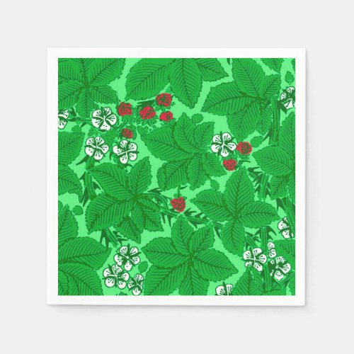 Art Nouveau Strawberries and Leaves Lime Green Paper Napkins