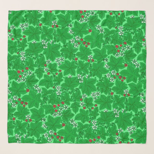 Art Nouveau Strawberries and Leaves, Lime Green Scarf (Front)