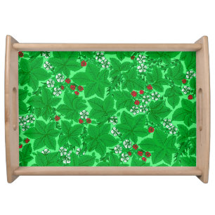 Art Nouveau Strawberries and Leaves, Lime Green Serving Tray