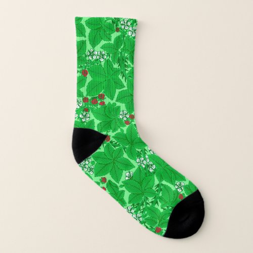 Art Nouveau Strawberries and Leaves Lime Green Socks