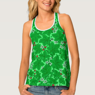 Art Nouveau Strawberries and Leaves, Lime Green Tank Top