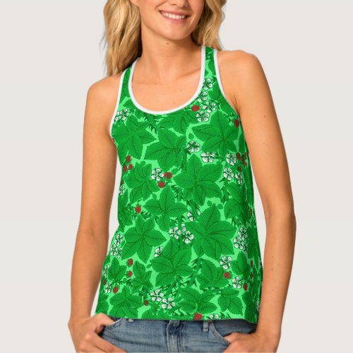 Art Nouveau Strawberries and Leaves Lime Green Tank Top