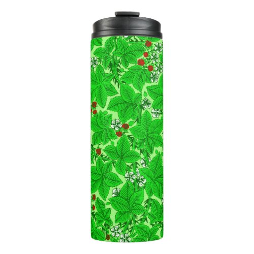 Art Nouveau Strawberries and Leaves Lime Green Thermal Tumbler