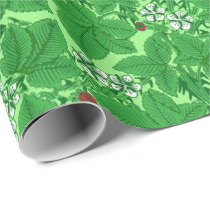 Art Nouveau Strawberries and Leaves, Lime Green Wrapping Paper