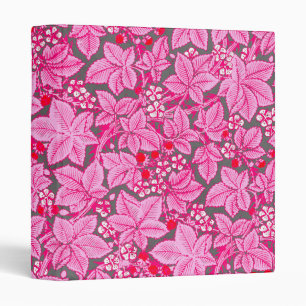 Art Nouveau Strawberries and Leaves, Pink and Gray 3 Ring Binder