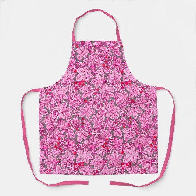 Art Nouveau Strawberries and Leaves, Pink and Gray Apron (Front)