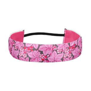 Art Nouveau Strawberries and Leaves, Pink and Gray Athletic Headband