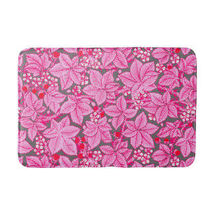 Art Nouveau Strawberries and Leaves, Pink and Gray Bath Mat