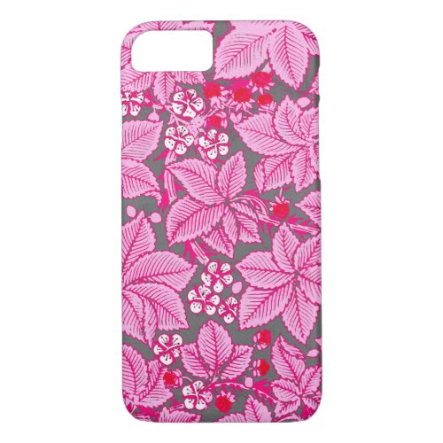 Art Nouveau Strawberries and Leaves Pink and Gray iPhone 87 Case