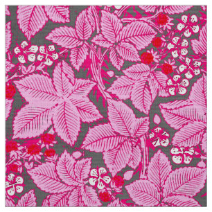 Art Nouveau Strawberries and Leaves, Pink and Gray Fabric