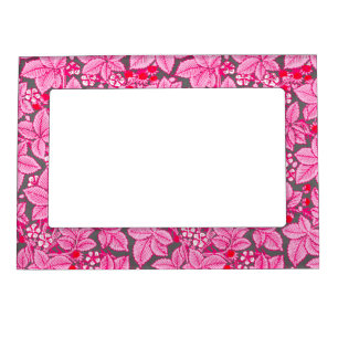 Art Nouveau Strawberries and Leaves, Pink and Gray Magnetic Picture Frame