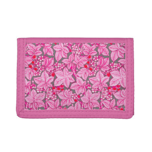 Art Nouveau Strawberries and Leaves, Pink and Gray Trifold Wallet
