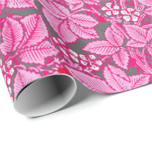 Art Nouveau Strawberries and Leaves, Pink and Gray Wrapping Paper