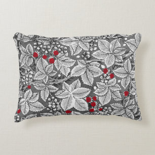 Art Nouveau Strawberries and Leaves, Silver Gray Accent Pillow