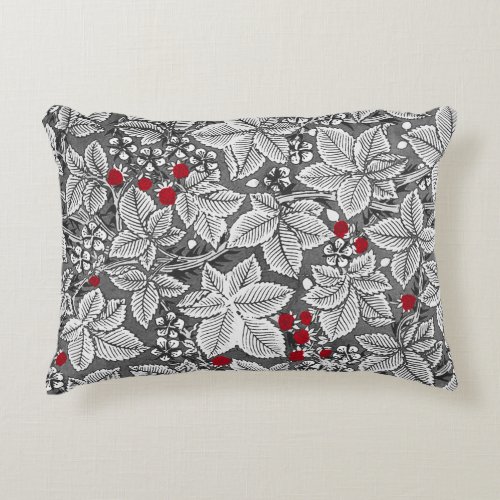 Art Nouveau Strawberries and Leaves Silver Gray Accent Pillow