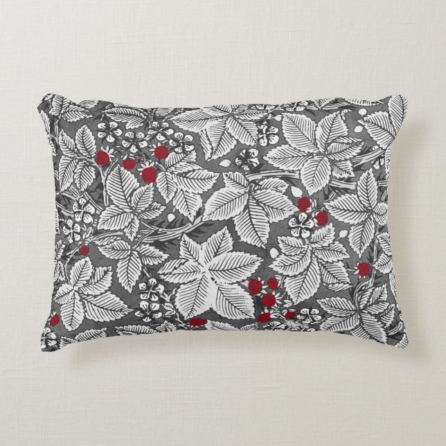 Art Nouveau Strawberries and Leaves, Silver Gray Accent Pillow (Front)