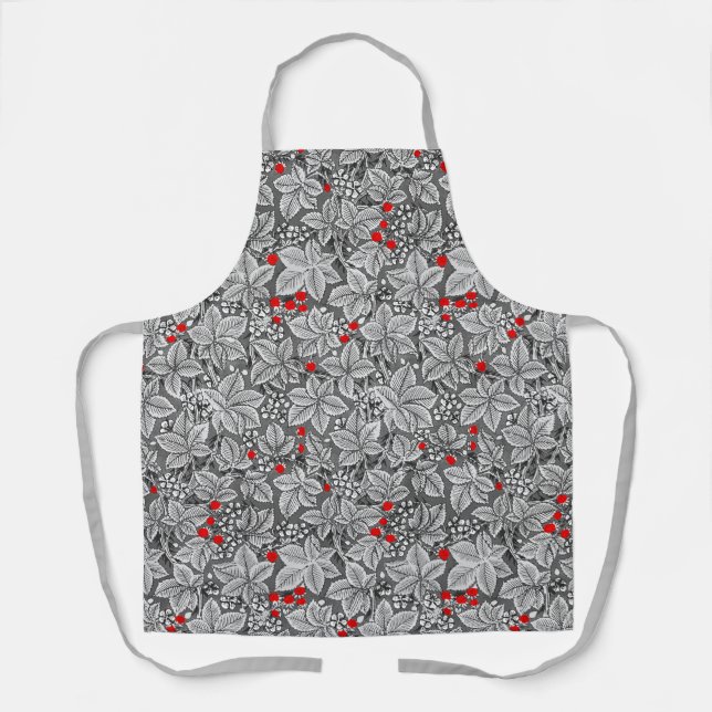 Art Nouveau Strawberries and Leaves, Silver Gray Apron (Front)