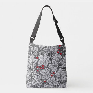 Art Nouveau Strawberries and Leaves, Silver Gray Crossbody Bag