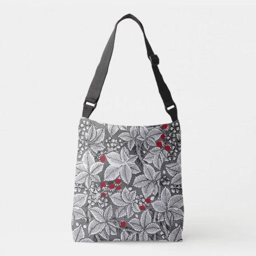 Art Nouveau Strawberries and Leaves Silver Gray Crossbody Bag