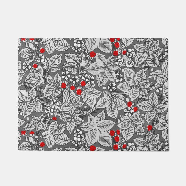 Art Nouveau Strawberries and Leaves, Silver Gray Doormat (Front)