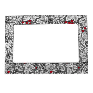 Art Nouveau Strawberries and Leaves, Silver Gray Magnetic Frame