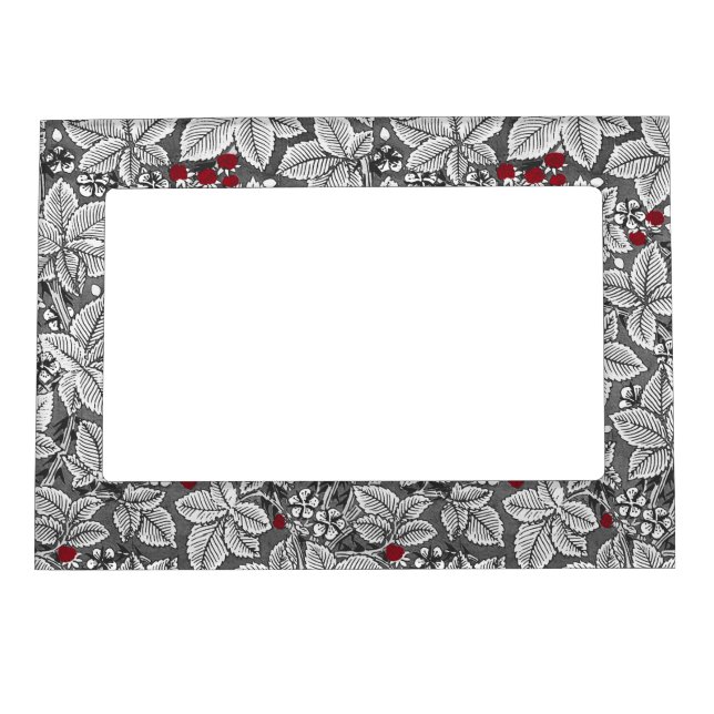 Art Nouveau Strawberries and Leaves, Silver Gray Magnetic Frame (Front)