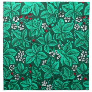 Art Nouveau Strawberries and Leaves, Turquoise Napkin