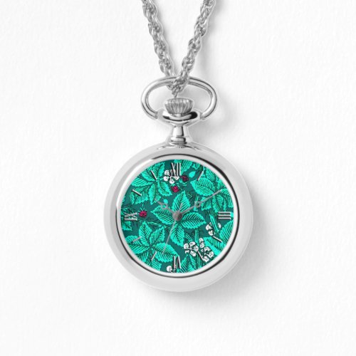 Art Nouveau Strawberries and Leaves Turquoise Watch