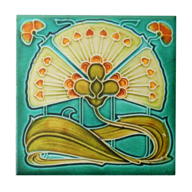 Art Nouveau Style Ceramic Tile. Floral turqoise Ceramic Tile (Front)