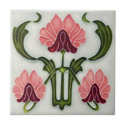 Art Nouveau Style Ceramic Tile PinkGreen Ceramic Tile