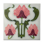 Art Nouveau Style Ceramic Tile. Pink/Green Tile