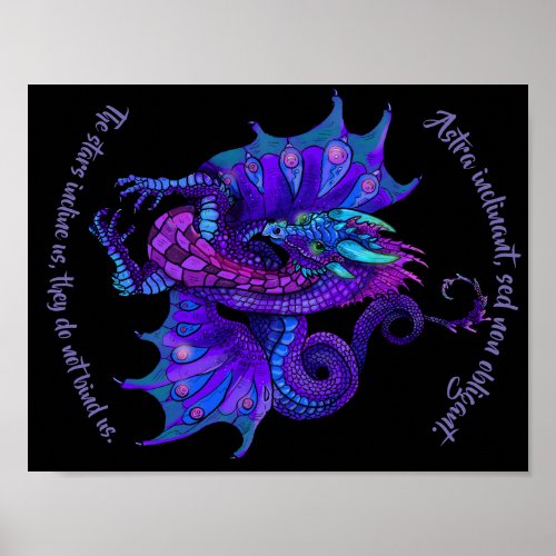 Art Nouveau Style Dragon Blue and Purple Poster