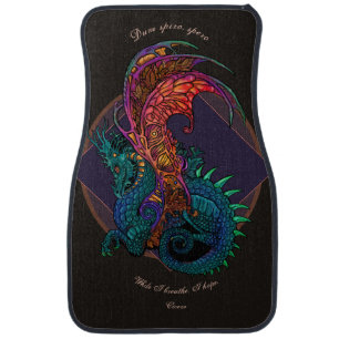 Art Nouveau Style Dragon with Latin Motto Car Floor Mat