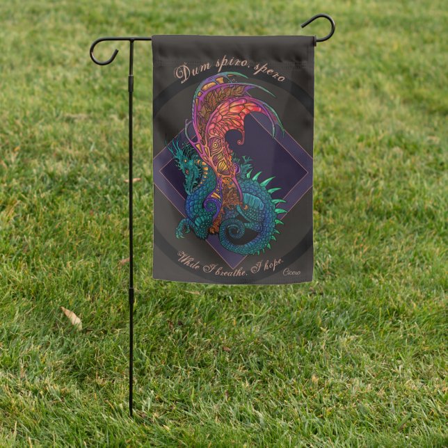 Art Nouveau Style Dragon with Latin Motto Garden Flag (In SItu)