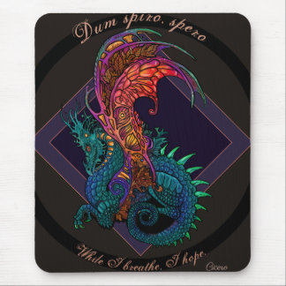 Art Nouveau Style Dragon with Latin Motto Mouse Pad