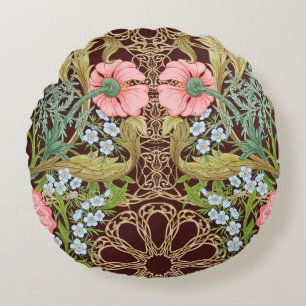 Art Nouveau Style Floral: Colored Vintage Pattern Round Pillow