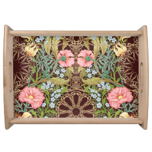 Art Nouveau Style Floral: Colored Vintage Pattern Serving Tray