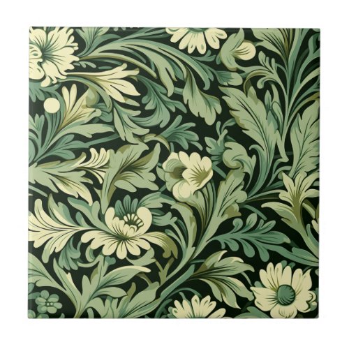 Art Nouveau Style Floral Pattern Ceramic Tile