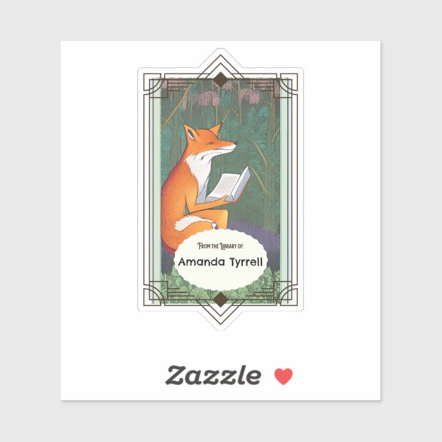 Art Nouveau style Fox reading a book book plate  Sticker (Sheet)