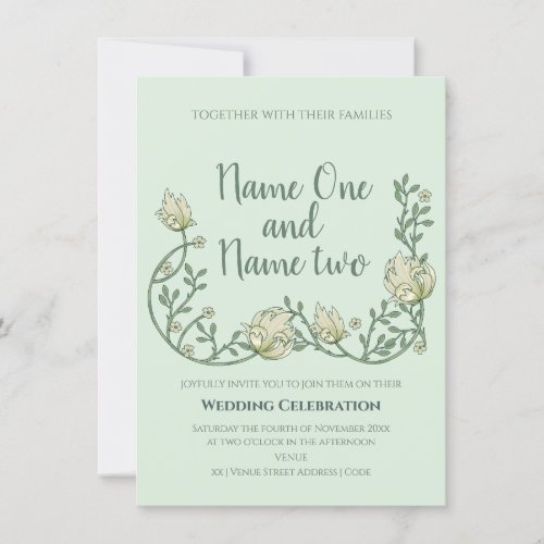 Art nouveau style green floral wedding invitation