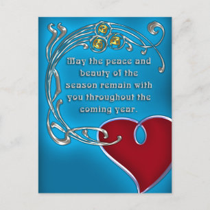 Art Nouveau Style Heartfelt Christmas in Blue Holiday Postcard