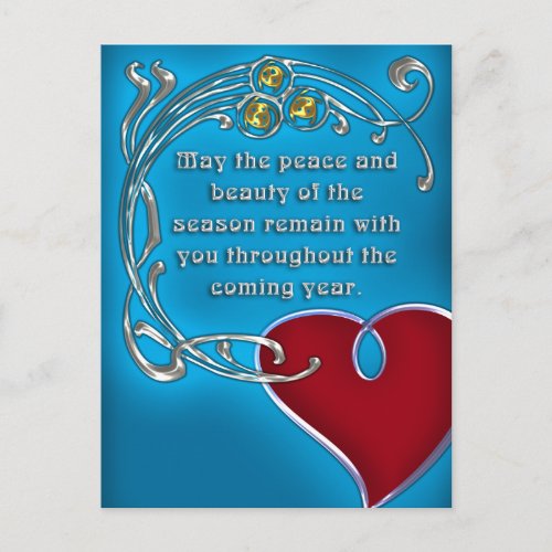 Art Nouveau Style Heartfelt Christmas in Blue Holiday Postcard