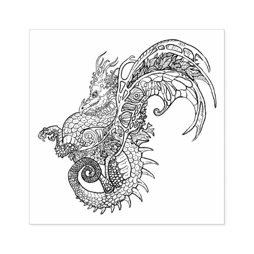 Art Nouveau Style Leaf Wing Dragon Rubber Stamp