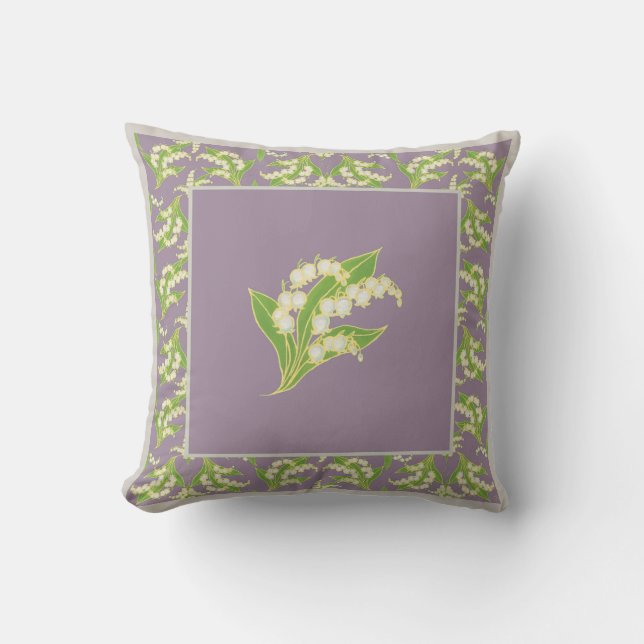 Art Nouveau Style Lilies-of-the-Valley on Mauve Throw Pillow (Front)