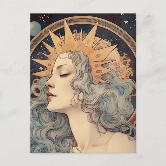 Art Nouveau Style Moon Stars Princess Postcard (Front)